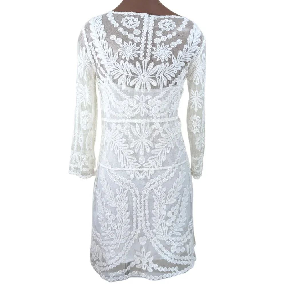 Forever 21 🌹 White Lace Long Sleeve Dress - Sz Medium - Picture 2 of 12